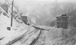A train near Springfield Junction tower in winter