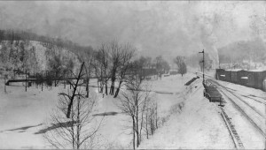 A freight train passing through Ganister, ca. 1930s.
